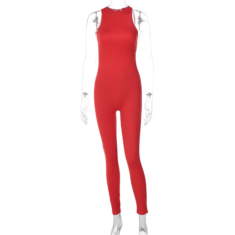 Spring Clothing Color Backless Metal Buckle Sports Yoga Jumpsuit
