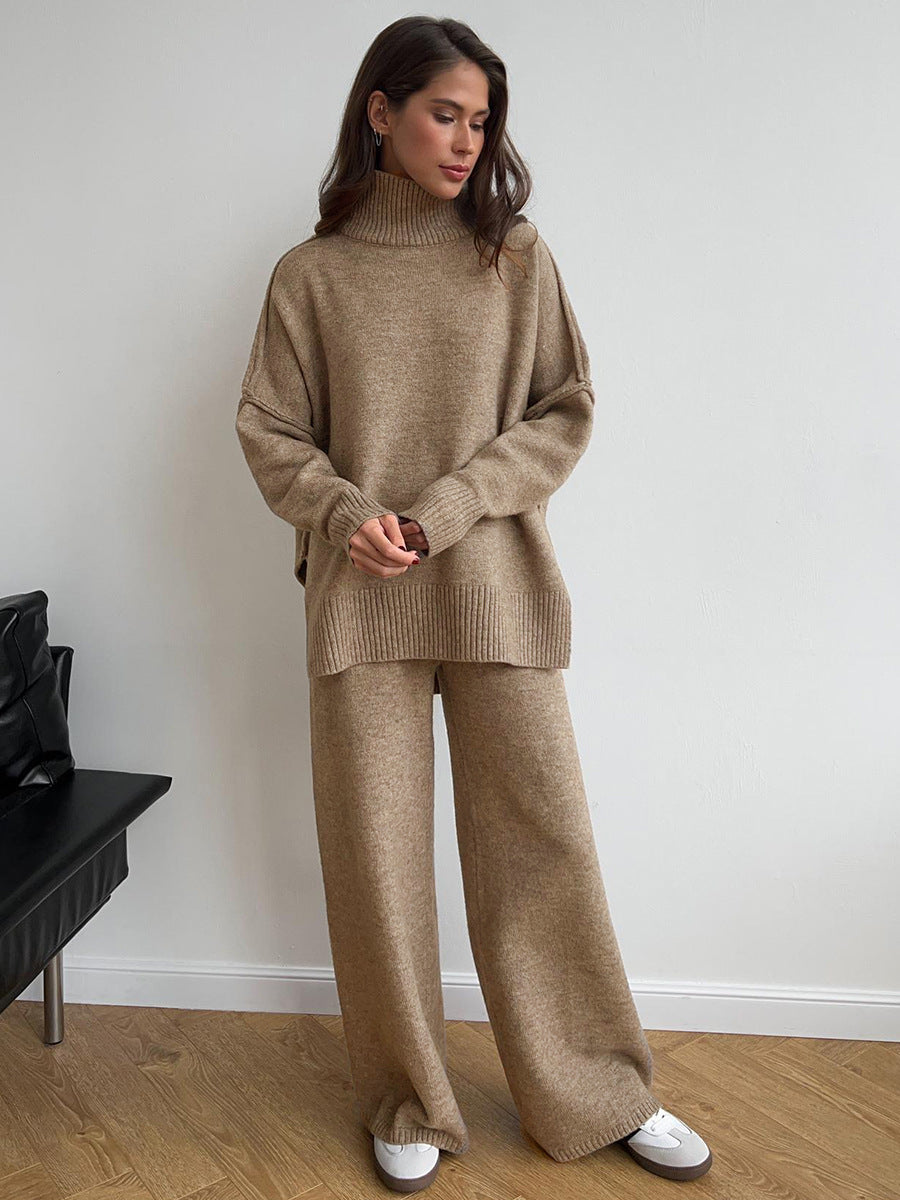 Turtleneck Sweater Suit Autumn Winter Loose Lazy Thickened Knitting Trousers Suit