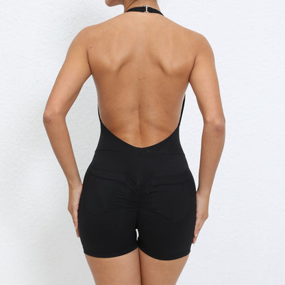Halter Pocket Nude Feel Hip Lifting Beauty Back Yoga Jumpsuit Backless Fitness Sports Tight Jumpsuit