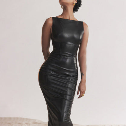 Dress Autumn Faux Leather Dress Split Maxi Dress Clothing Now