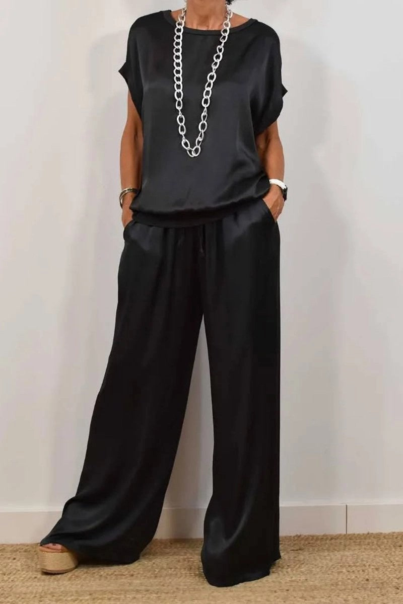Spring Summer Trend Loose Shirt Wide Leg Pants Two Piece Sets
