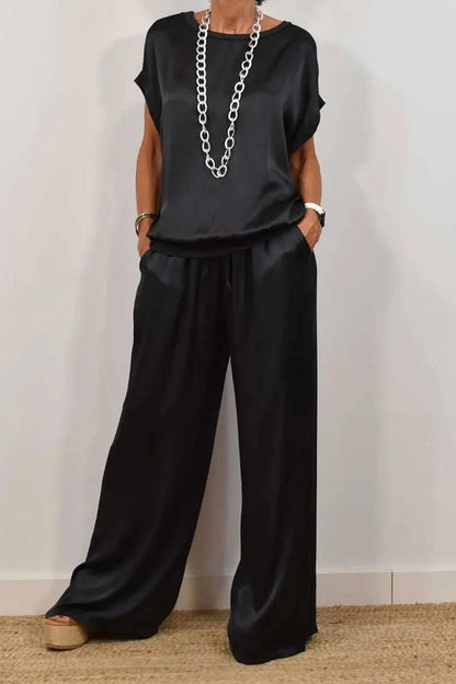 Spring Summer Trend Loose Shirt Wide Leg Pants Two Piece Sets
