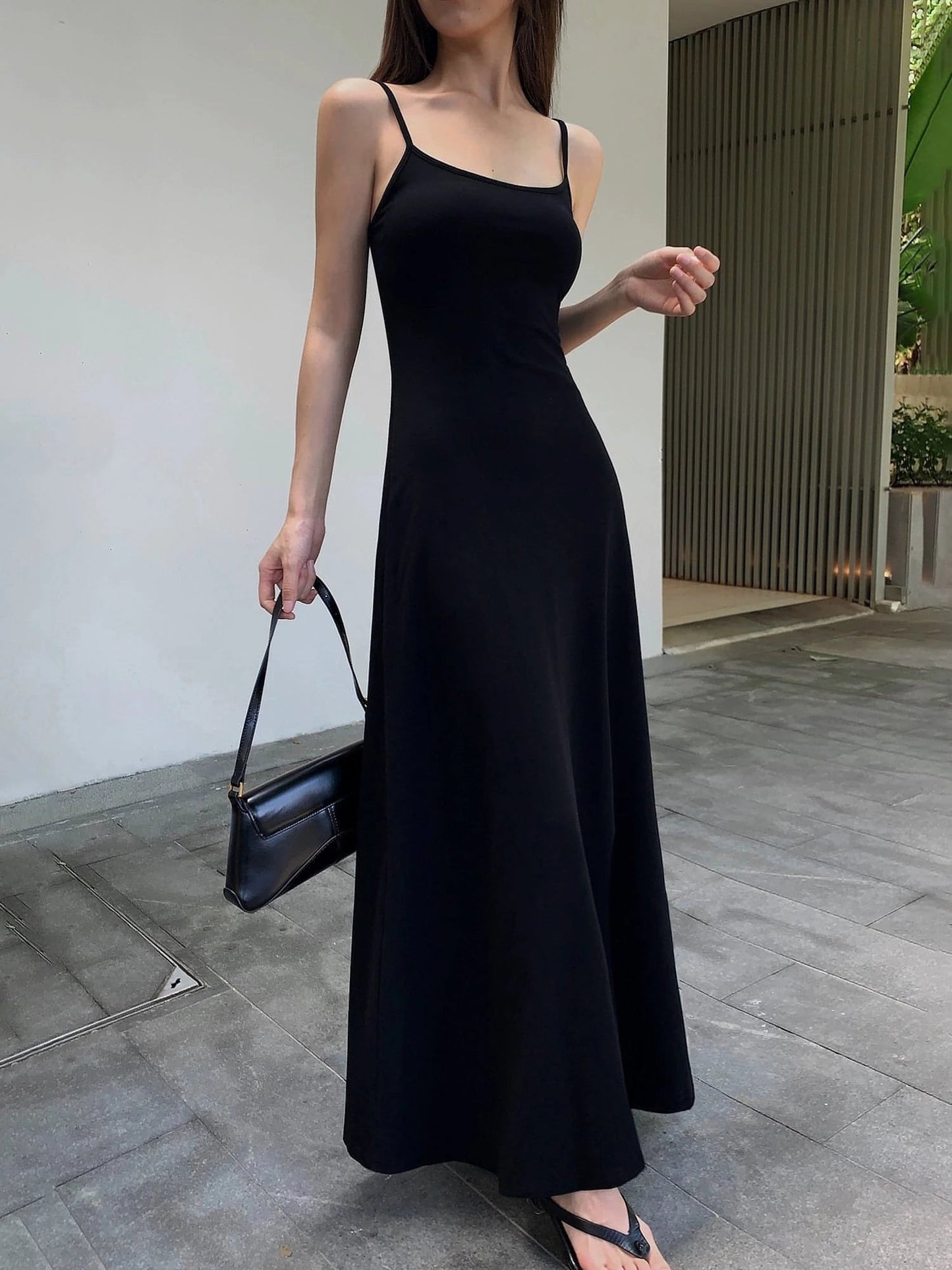 Summer Black Slimming Spaghetti Strap Maxi Dress