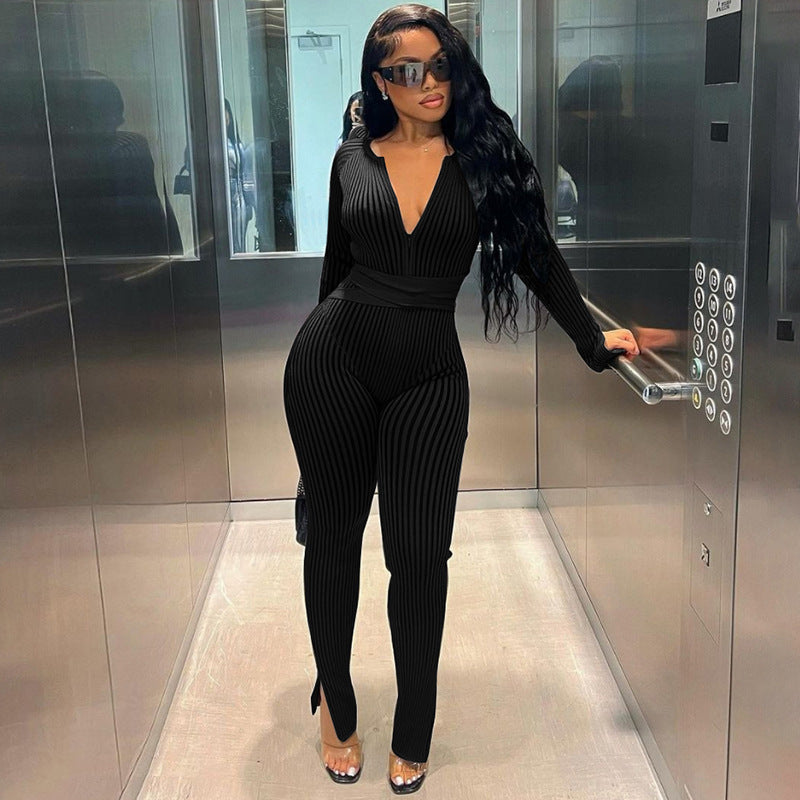 Fall Clothing Thread Tied High Waist Trousers Tight Jumpsuit