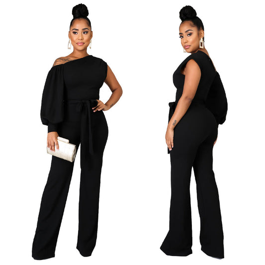 Wear Color One-shoulder Wide Leg Jumpsuit