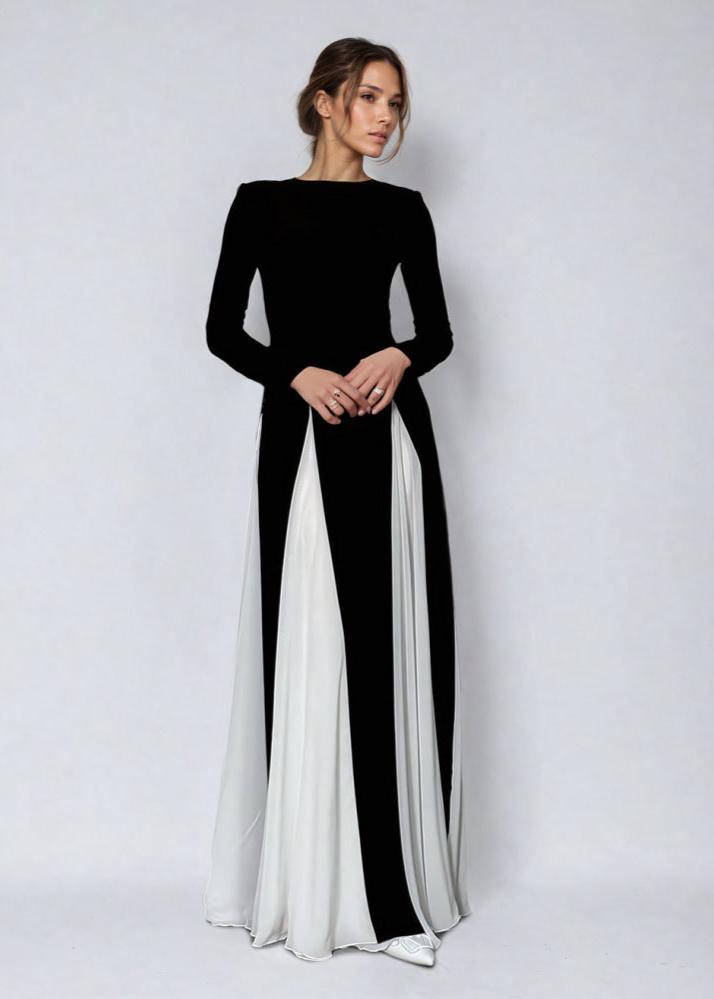 Amara - Two-tone Long Sleeve Maxi Dress