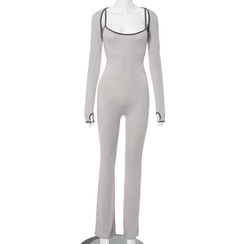 Wear Popular Square Collar Sleeveless Tight Top Jumpsuit