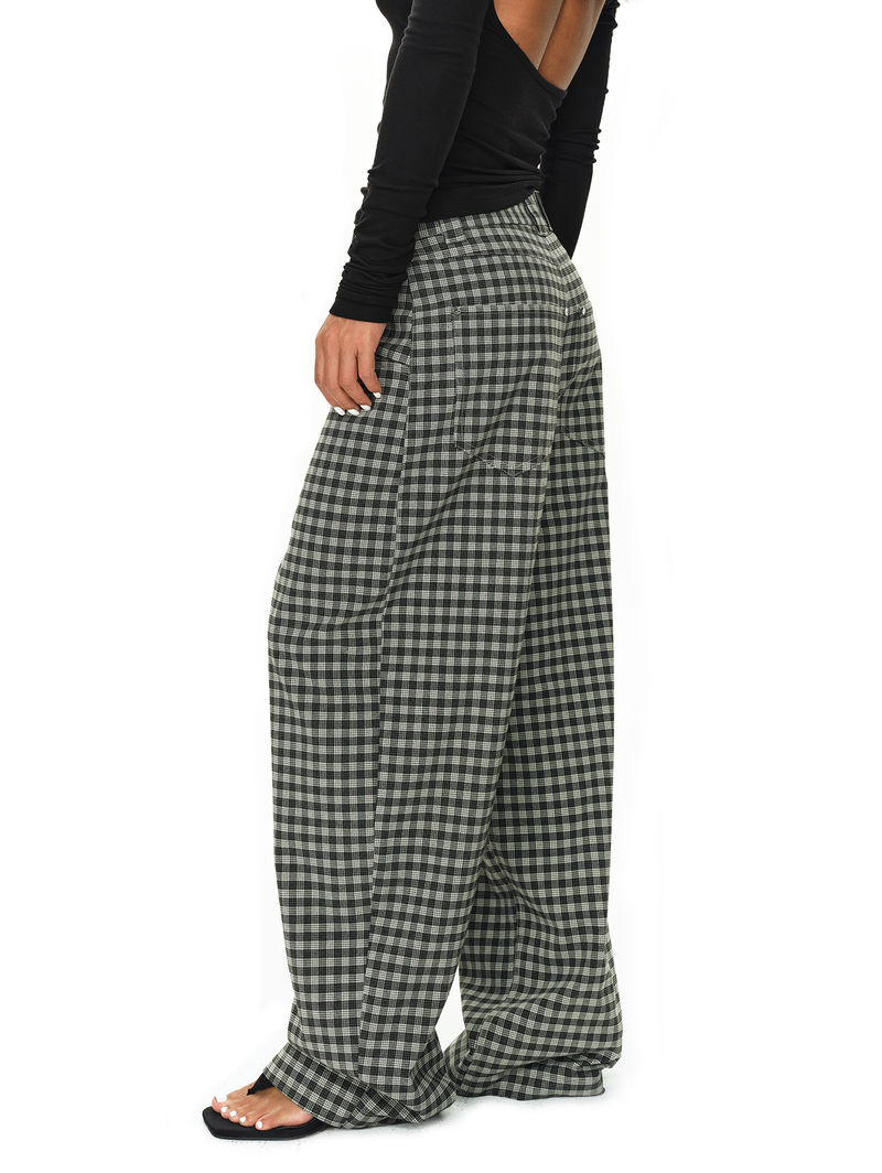 Grey and Black Checkered Loose Pants