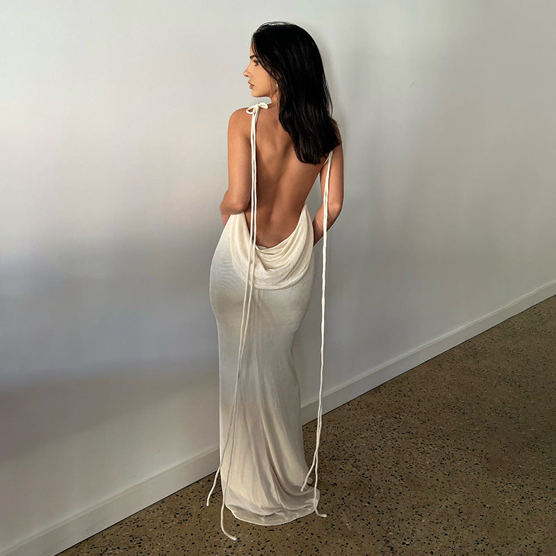 Clothing Summer Slim Dress Lace Up Backless Sheath Dress Long Dress for