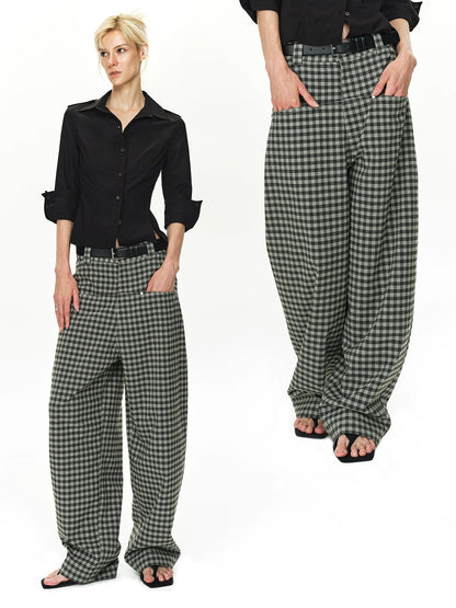 Grey and Black Checkered Loose Pants
