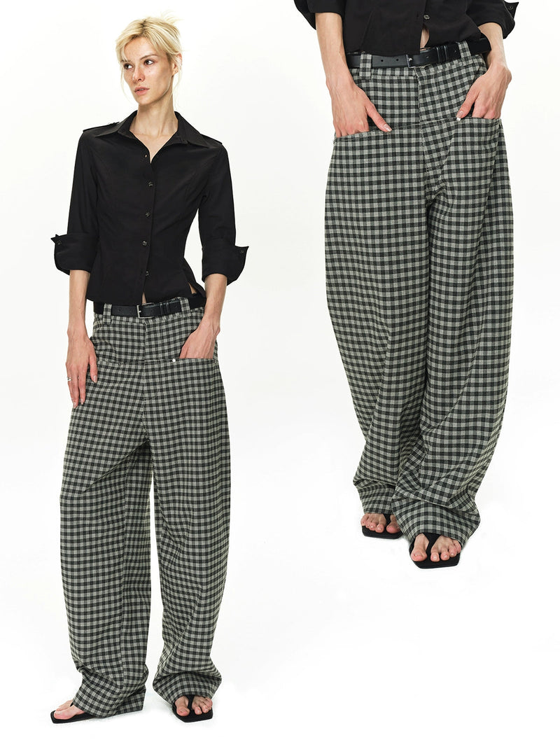 Grey and Black Checkered Loose Pants