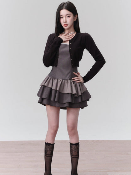 Charcoal : Strapless Ruffle-tier Mini Dress