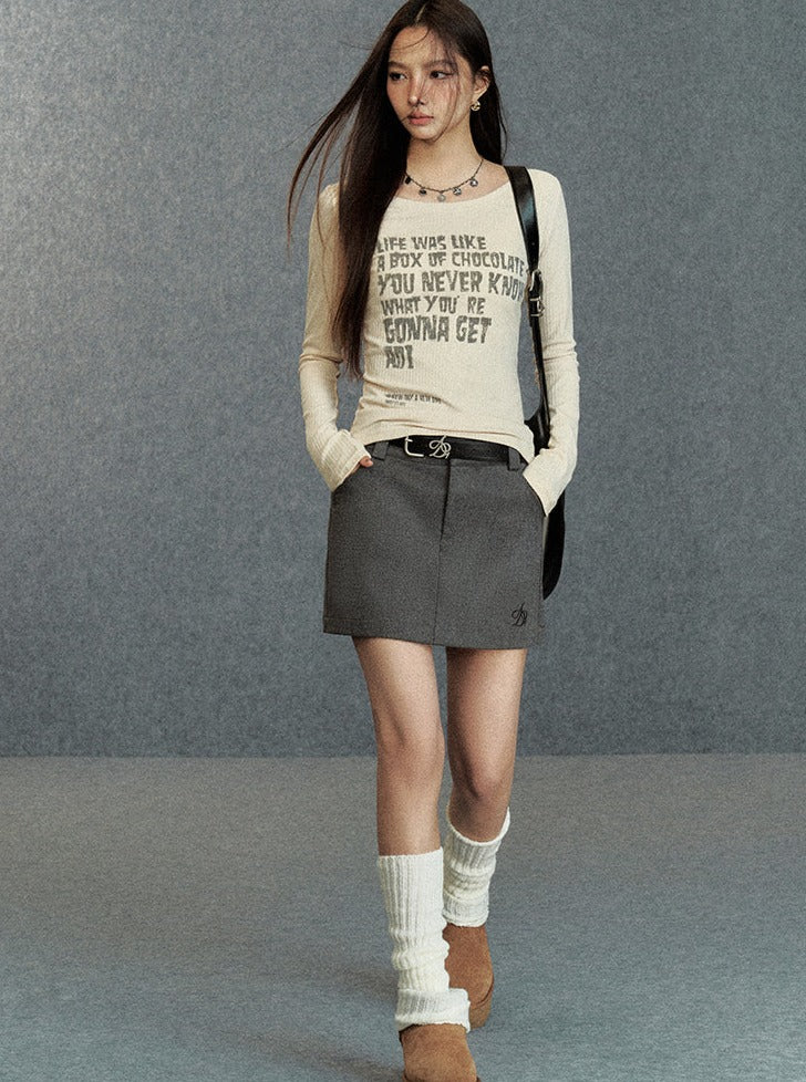 Inspirational Quote Ribbed Long Sleeve Tee: Fitted Graphic T-shirt