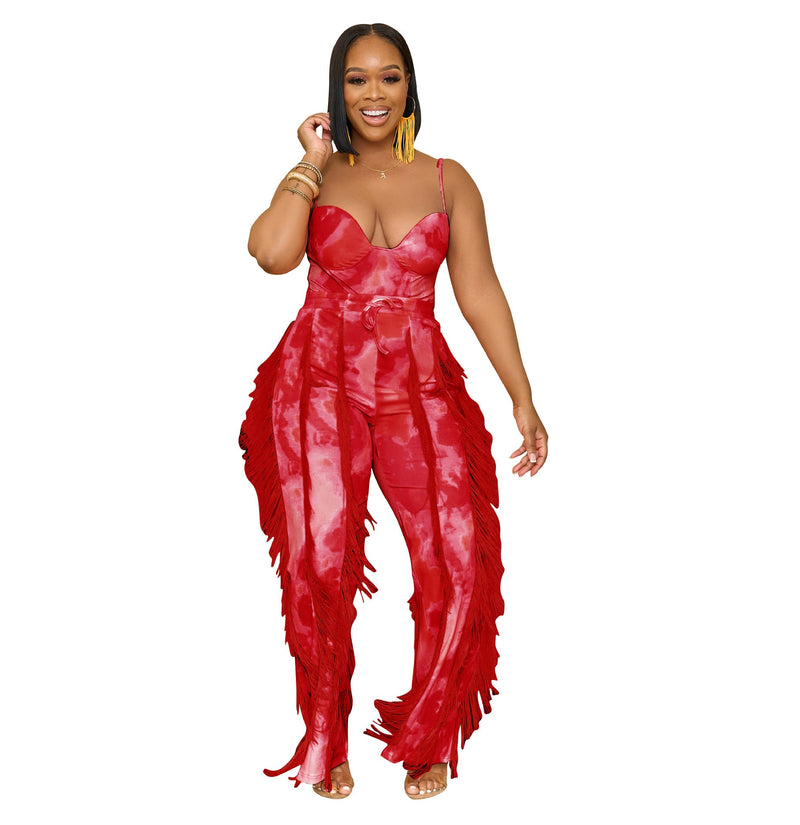 Clothing Suit Printed Tassel Lace Sling Jumpsuit Two Piece Suit
