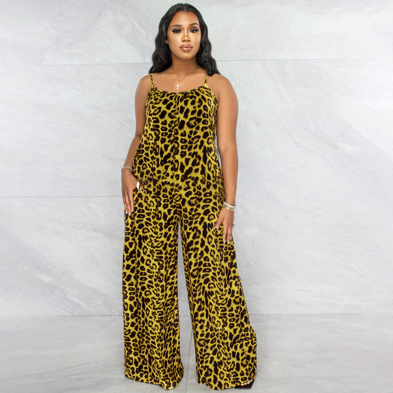 Jumpsuit Summer Leopard Print Strap Jumpsuit