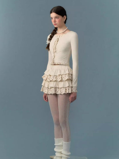 Splicing Strap Cardigan & Cake Skirt