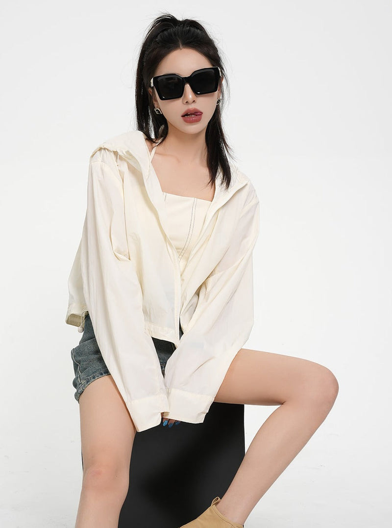 Textured Contrast Duo: Ivory Puff-sleeve Crop Blouse & Black Quilted Bomber Jacket Set