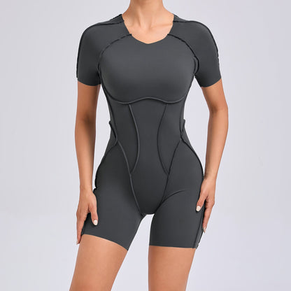 Three Dimensional Beauty Sports Yoga Jumpsuit One Piece Tight Short Sleeve Hollow Out Cutout Out Beauty Back Jumpsuit Fitness Clothes