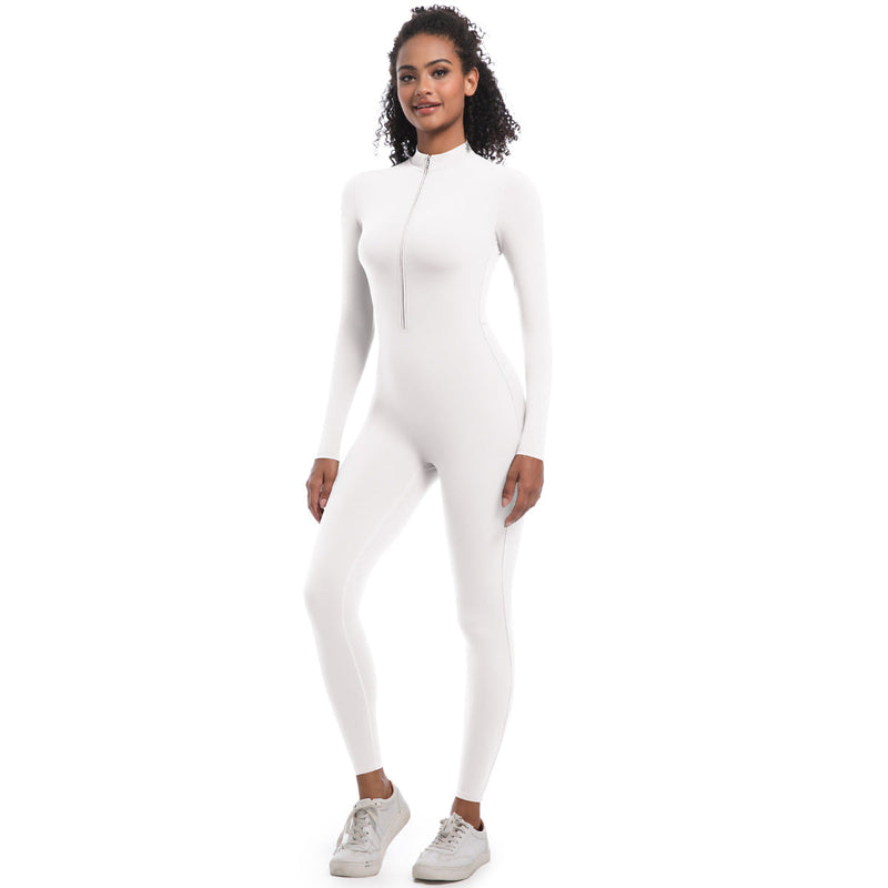 Zipper Nude Feel Long Sleeve Yoga Jumpsuit High Strength Running Fitness Clothes Sports Trend One Piece Tights