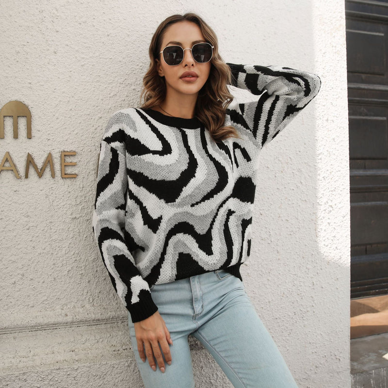 Tie Dyed Brocade Sweater Loose Autumn Winter Long-sleeved Knitwear Sweater