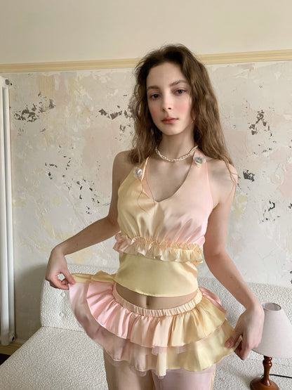 Pink Gradient Ruffle Three-piece Set