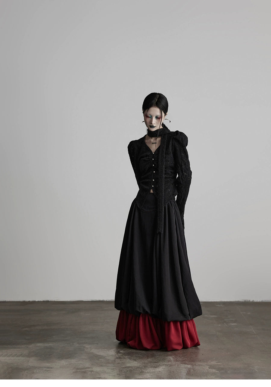 Black Patchwork Faux Two-piece A-line Skirt