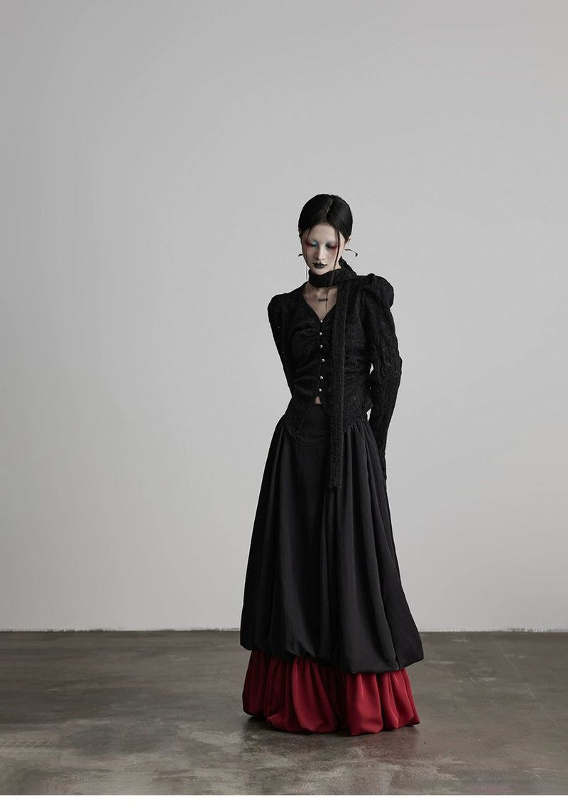Black Patchwork Faux Two-piece A-line Skirt