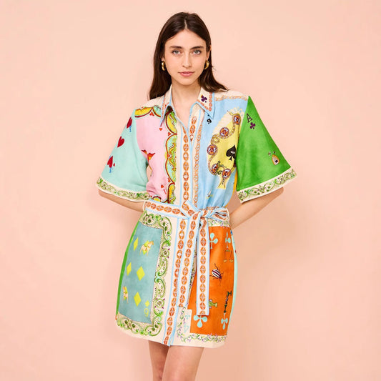 Linen Printed Shirt Cardigan Wild Dress