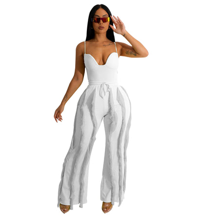 Clothing Suit Tassel Lace Sling Jumpsuit Two Piece Set Straight Leg Pants Summer