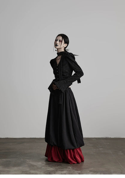 Black Patchwork Faux Two-piece A-line Skirt