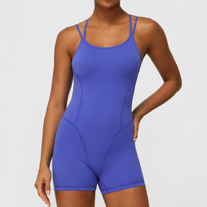 Thin Strap Crossing Beauty Back Yoga Fitness Jumpsuit Bare Back Deep V Plunge Hip Sports Jumpsuit Dance