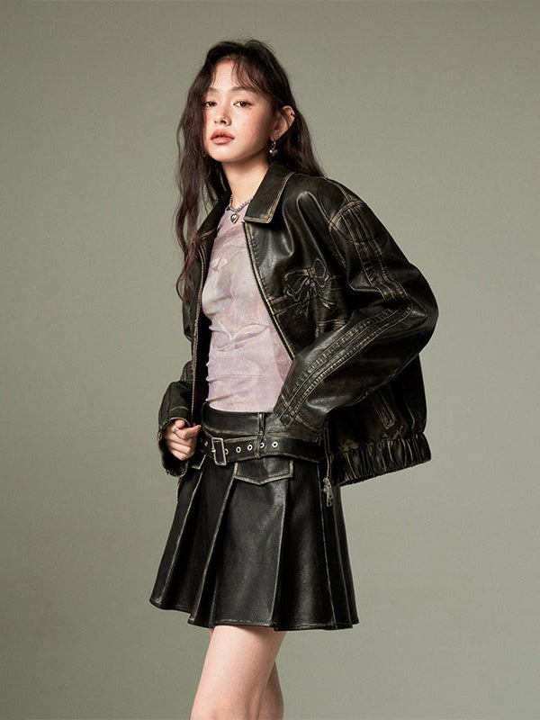 Pleated Leather Skirt