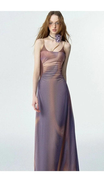Of Akiva Satin Maxi Dress - Spaghetti Strap A-line Evening Gown With Ruched Waist Detail