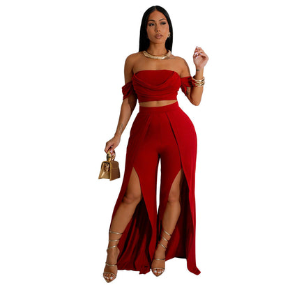 Wear Suit Tube Top Split Wide Leg Pants