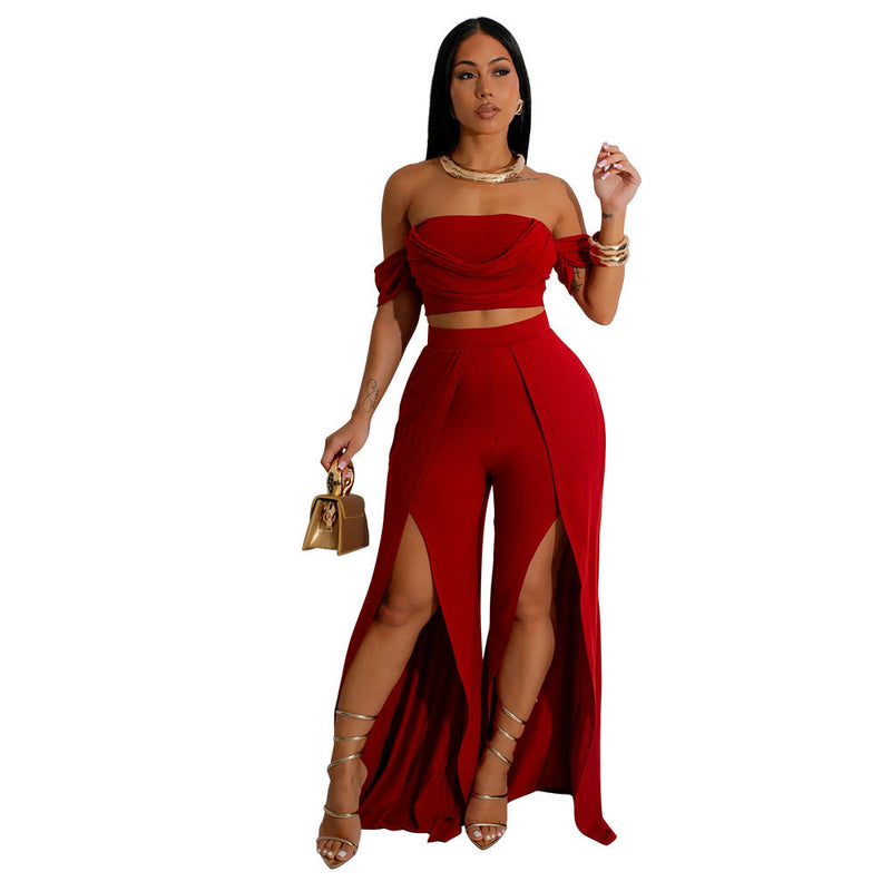 Wear Suit Tube Top Split Wide Leg Pants