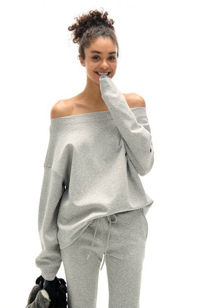 Off-the-shoulder Sweatshirt and Slight Flare Pants Set