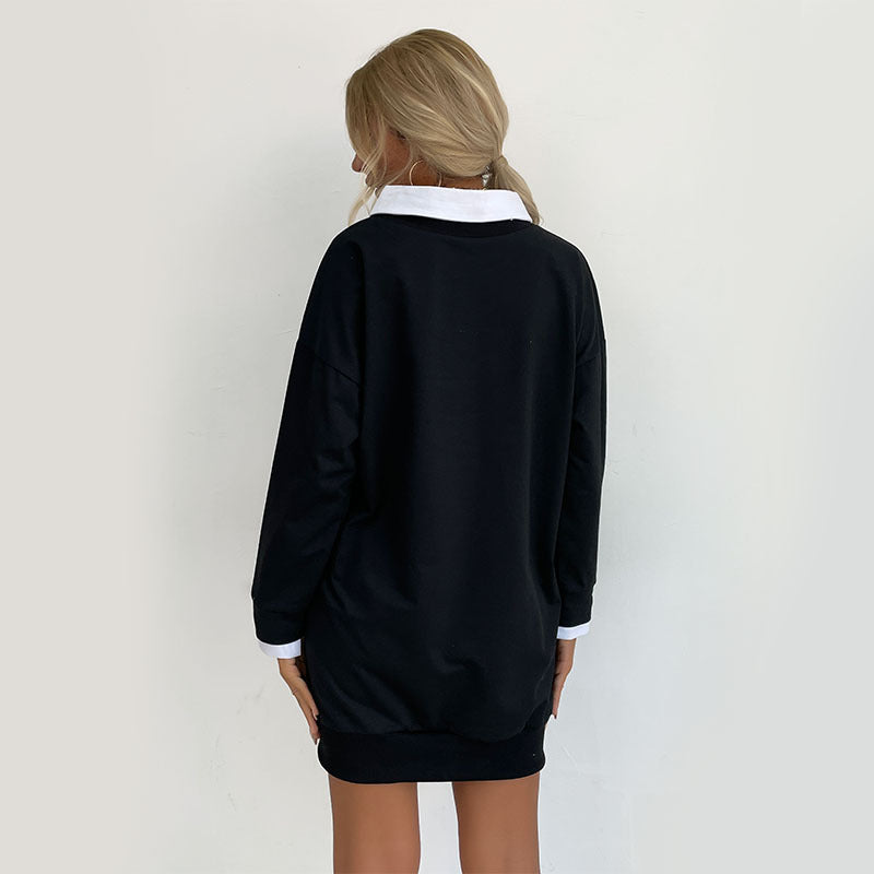 Autumn Clothing Long Sleeve Collared Patchwork Sweater Dress