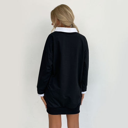 Autumn Clothing Long Sleeve Collared Patchwork Sweater Dress