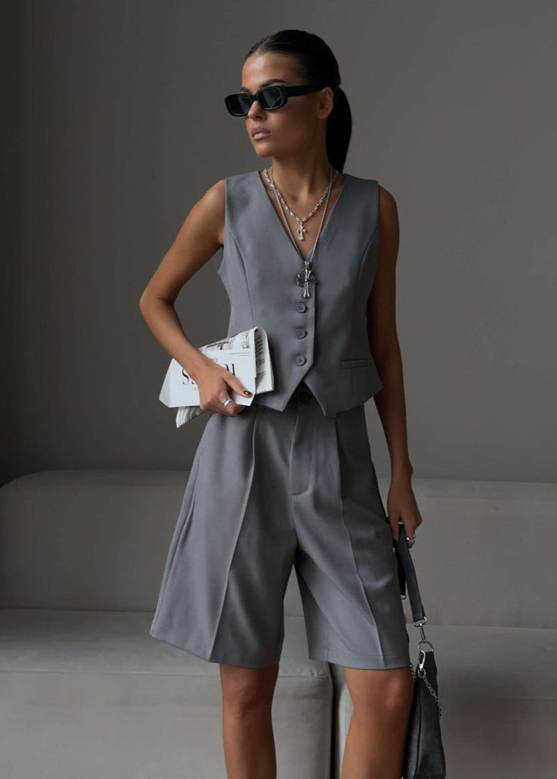 White Tailored Vest & Bermuda Shorts Set