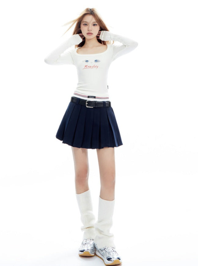 Pleated Tennis Skirt With Striped Waistband