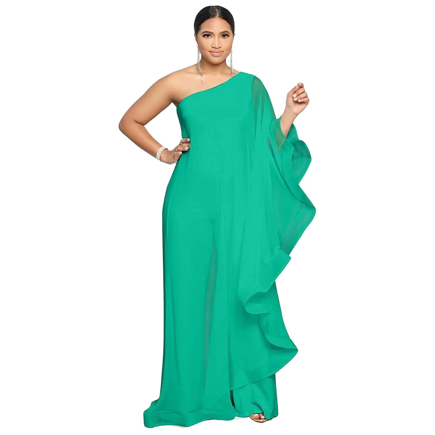 Multi Color One Shoulder Sleeveless Stitching Stretch Jumpsuit