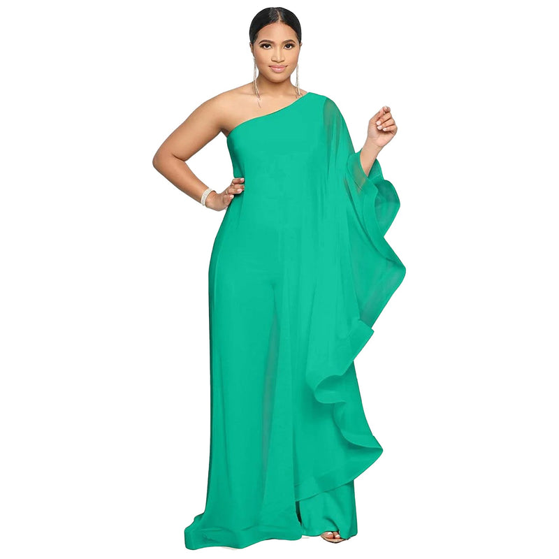 Multi Color One Shoulder Sleeveless Stitching Stretch Jumpsuit
