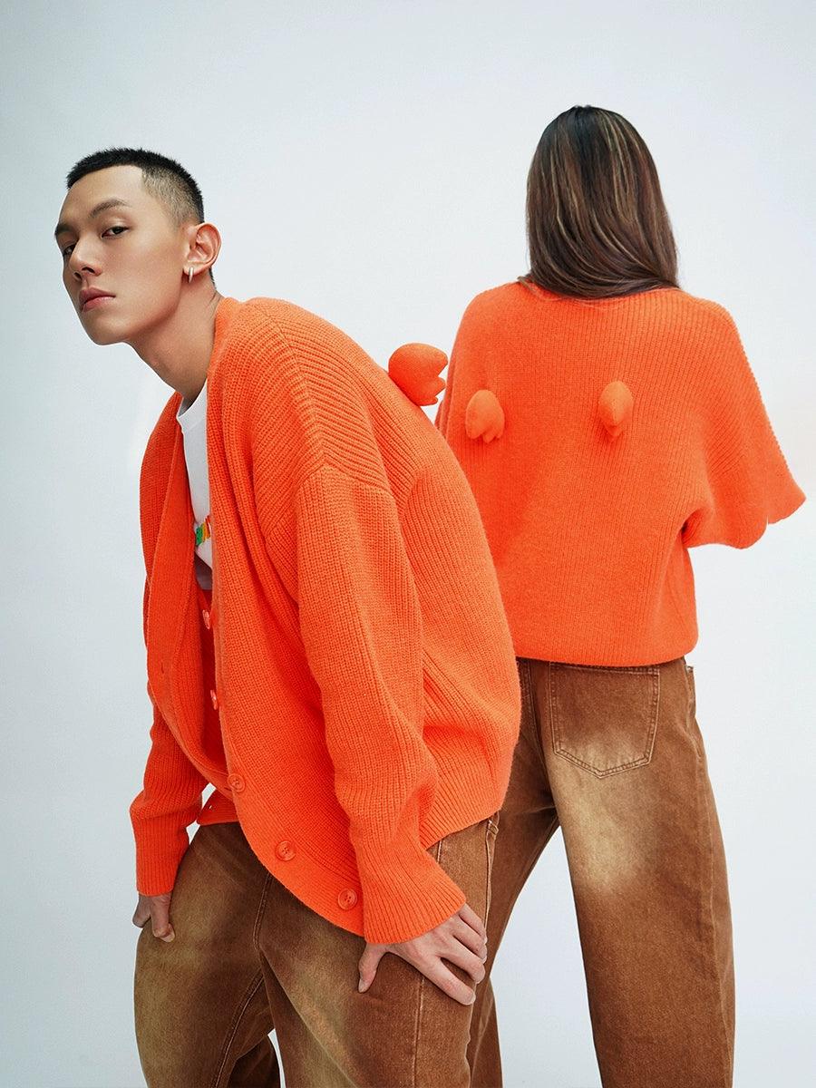 Oversized Fuzzy Cardigan With Pom-pom Detail
