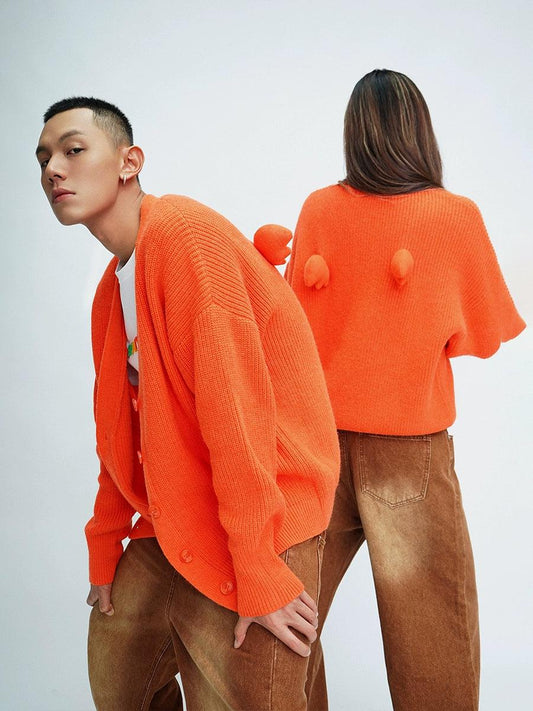 Oversized Fuzzy Cardigan With Pom-pom Detail