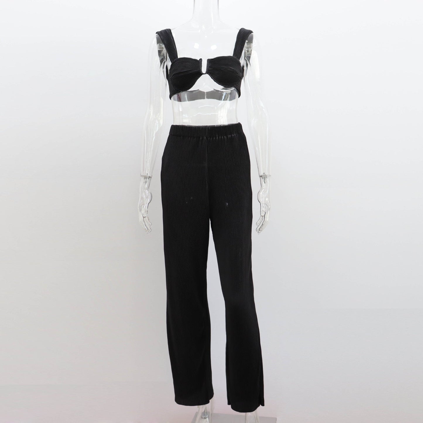Clothing Spring Summer Two Piece Suit Pleated Backless Vest Straight Pants Suit for