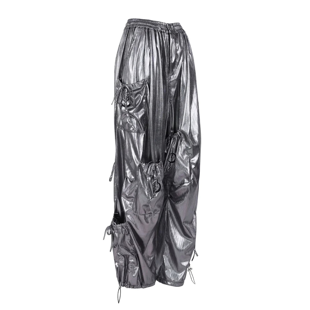Pinkspink Metallic Cargo Balloon Pants - Silver/hot Pink