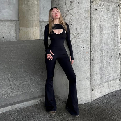 Spring Color Long Sleeve Tight Braces Hip Lifting Jumpsuit Two Piece Set