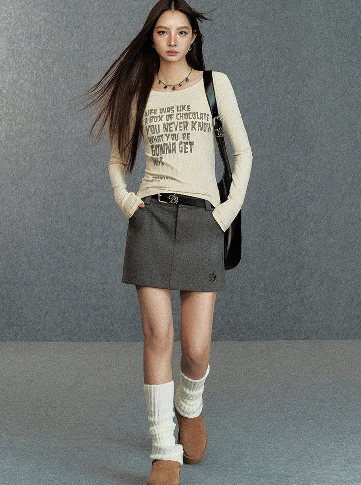 Inspirational Quote Ribbed Long Sleeve Tee: Fitted Graphic T-shirt