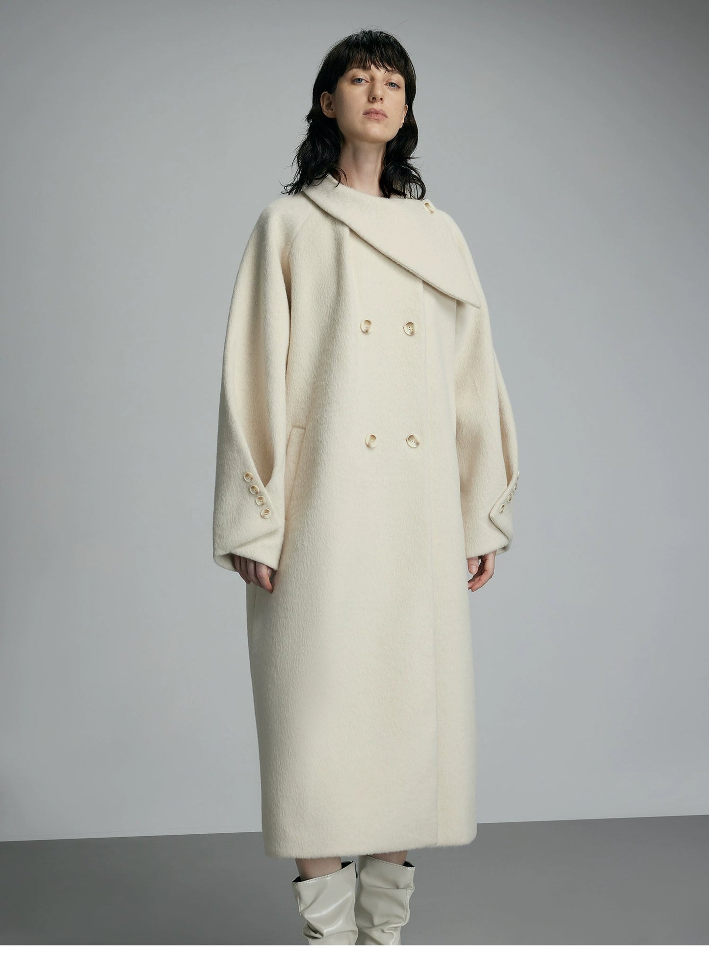Oversized Cream Wool Winter Coat