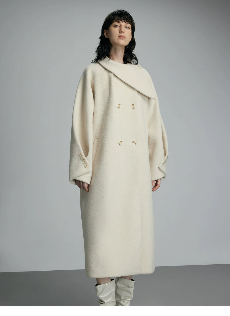 Oversized Cream Wool Winter Coat